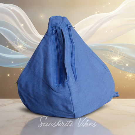 Blue Cotton Japa Bead Bag with Counter | Sakshi Mala | Premium Plain Chanting Bag for Meditation & Pooja - Retail Maharaj