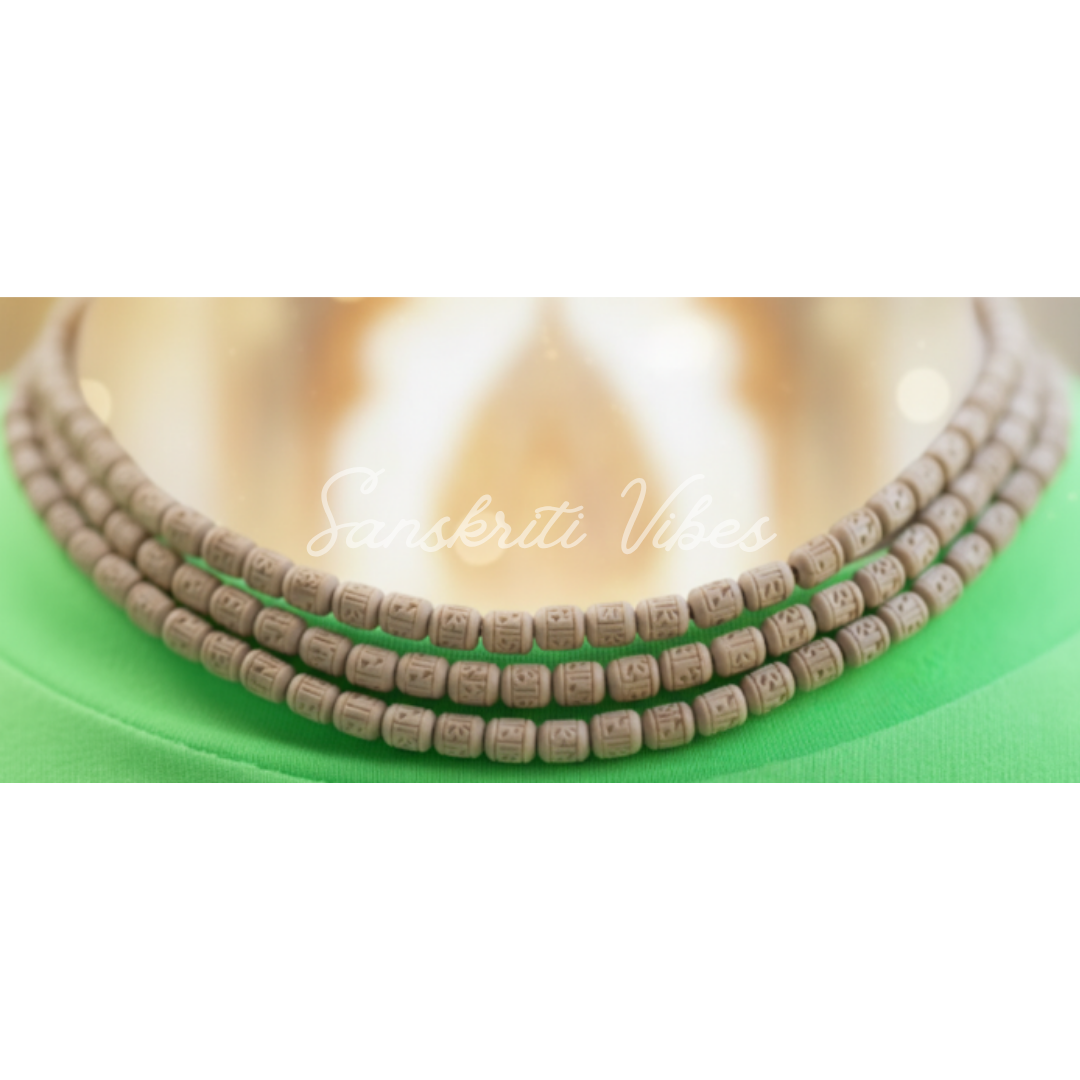 Radha Tulsi Carved Naam Three Round Kanthi Mala – Super Fine Quality Tulsi Beads for Spiritual Devotion - Retail Maharaj