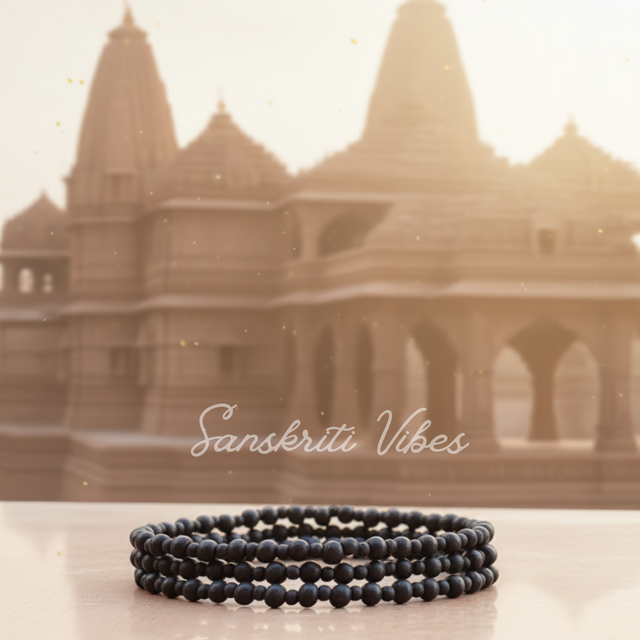 Three Round Tulsi Beads Natural Black Tulsi Kanthi Mala - Sacred Neckwear for Devotional Practices - Retail Maharaj