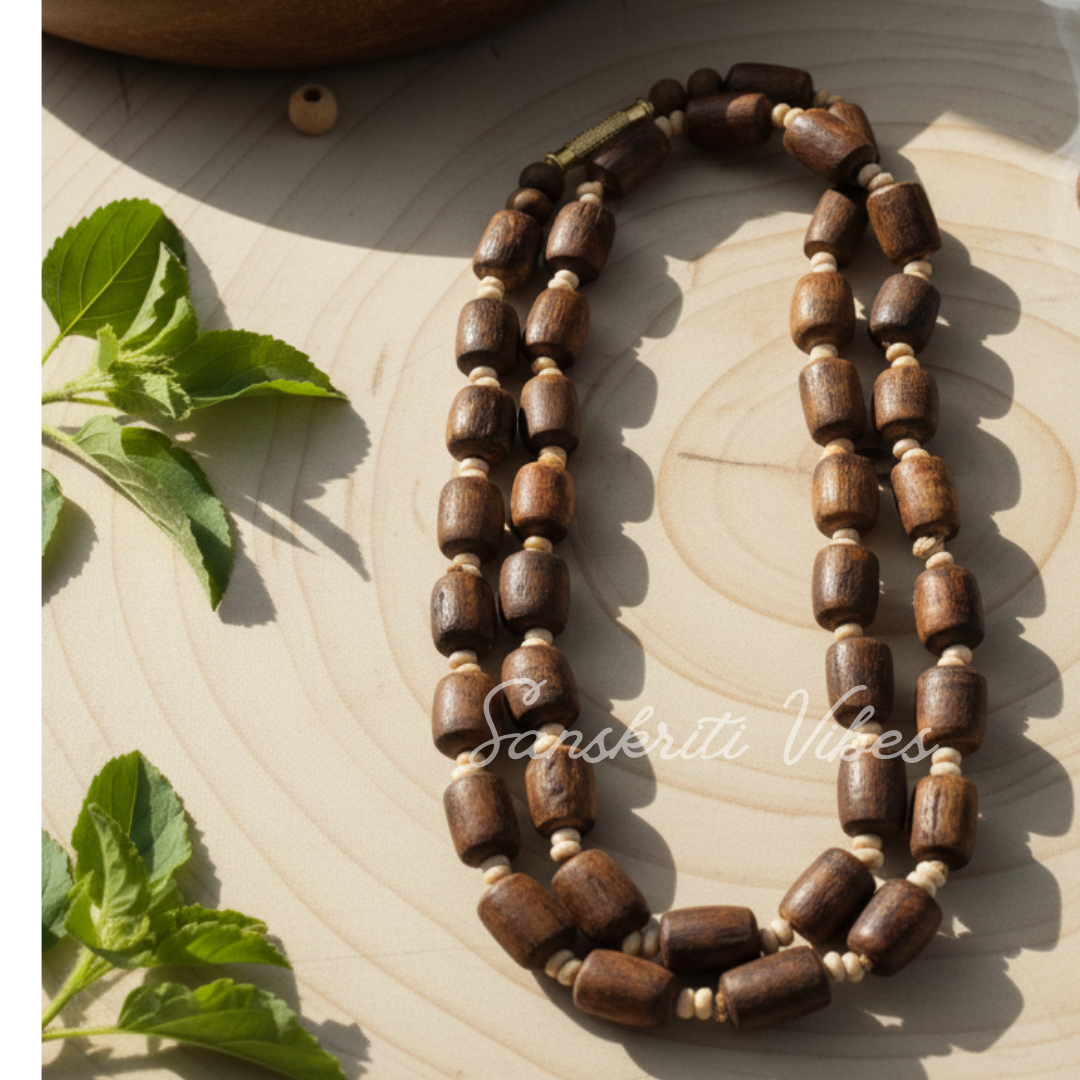 Classical Cylindrical Shaped Shyama Tulsi 2 Round Kanthi Mala – Premium Spiritual Necklace for Devotion - Retail Maharaj