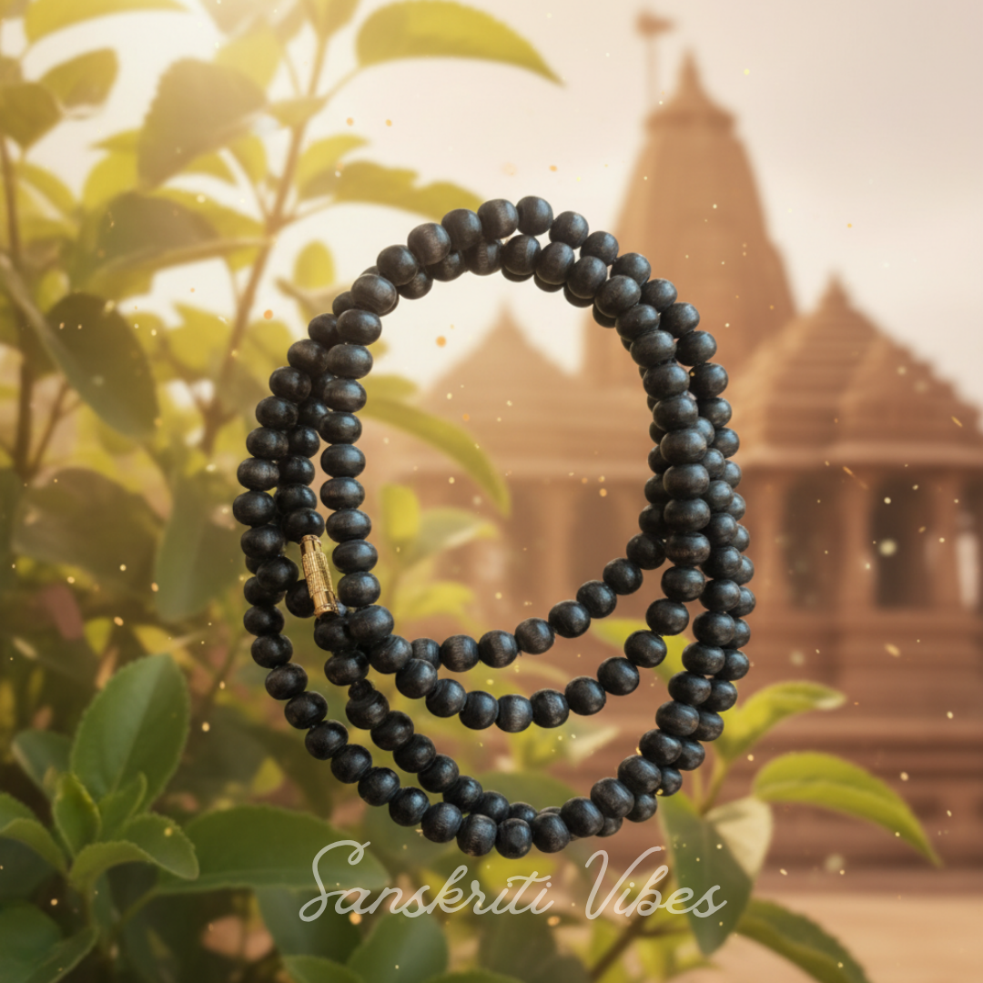 Two Round Tulsi Beads Natural Black Tulsi Kanthi Mala – Premium Spiritual Necklace for Devotion and Protection - Retail Maharaj