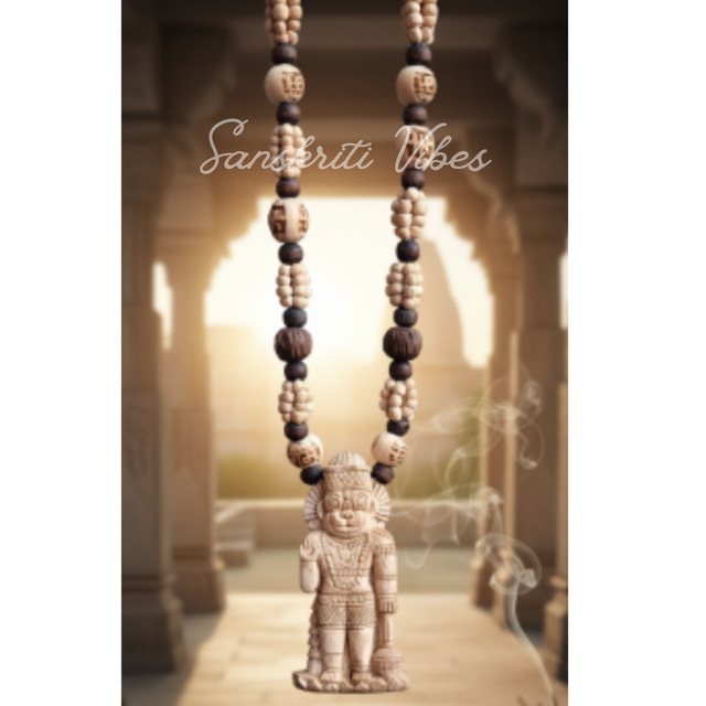 Jai Hanuman Anjani Das Tulsi Locket in Panch Mala | Sacred Five-Strand Tulsi Rosary for Protection, Devotion & Spiritual Strength - Retail Maharaj