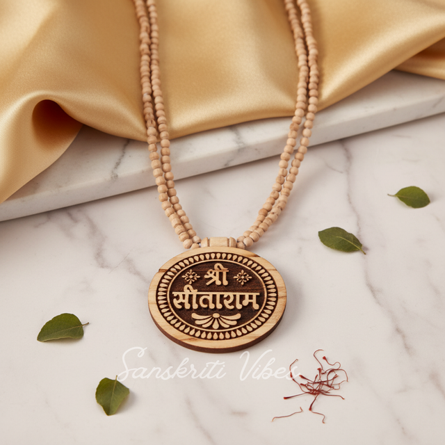 Shri Sitaram Double Layer Tulsi Locket Mala – Handcrafted Tulsi Beads with Shri Ram Locket for Spiritual Devotion - Retail Maharaj