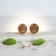 Pretty Radha Naam Carved Tulsi Earrings Set – 12mm Sacred Tulsi Wood Studs for Shri Radha Devotees - Retail Maharaj