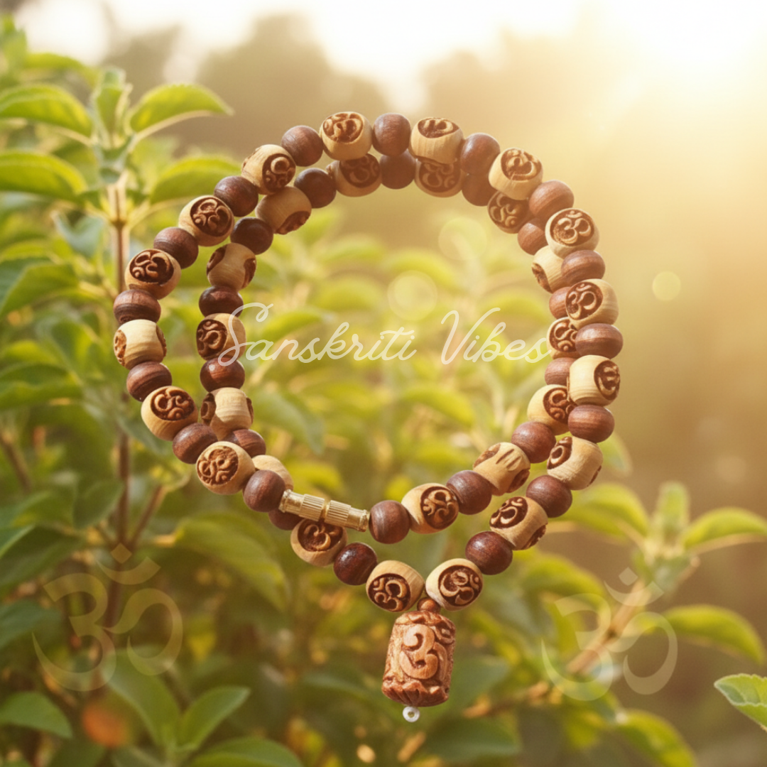 Om Naam Tulsi Beads Beautiful Design Kanthi Mala – Spiritual Neckwear for Meditation and Devotion - Retail Maharaj