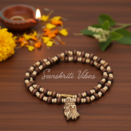 Radha Krishna Tulsi Locket Kanthi Mala – Sacred Prayer Beads for Divine Devotion - Retail Maharaj