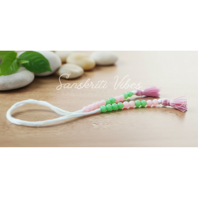 Japa Counting Beads – Pink & Green Round Beads for Mala, Meditation, and Prayer - Retail Maharaj