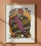 Authentic Gond Painting – Tribal Life & Community Scene (Forest Spirit) Folk Art (11 × 15 Inch)