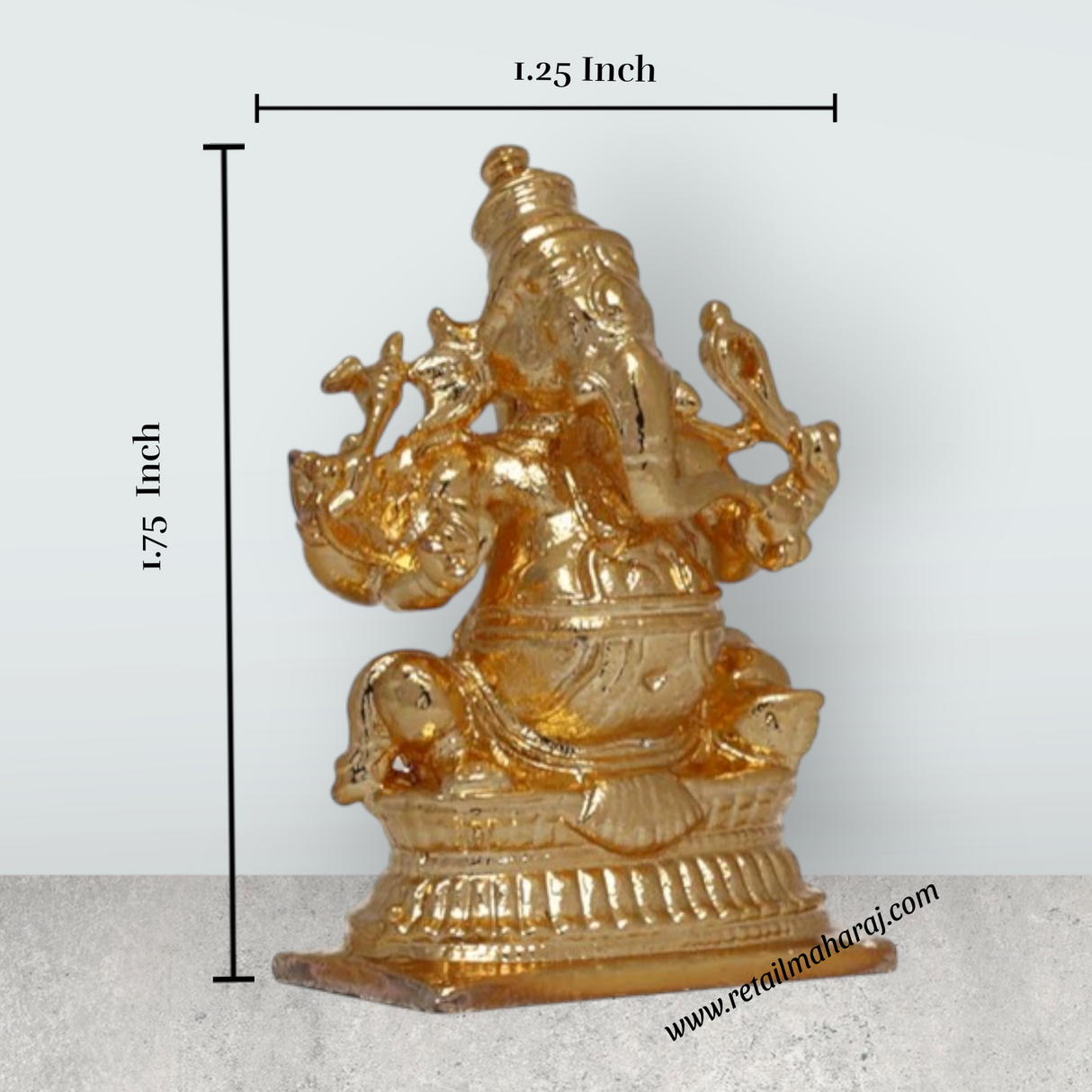 Ganesh Murti Sitting On Base - 1.75 x 1.25 Inches | Copper Idol/ Gold Polish Ganpati Murti for Pooja - Retail Maharaj