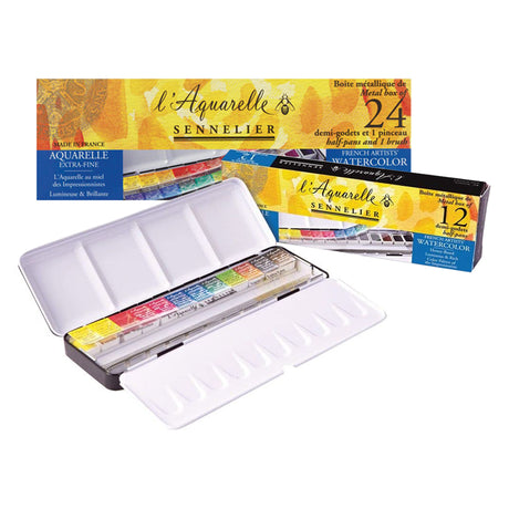 Sennelier L Aquarelle French Artist Watercolour Half Pan Metal Box Set - Retail Maharaj