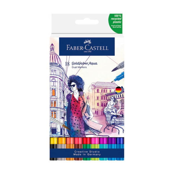 Faber Castell Goldfaber Aqua Dual Tip Watercolour Marker Set Brush and Fineliner - Retail Maharaj