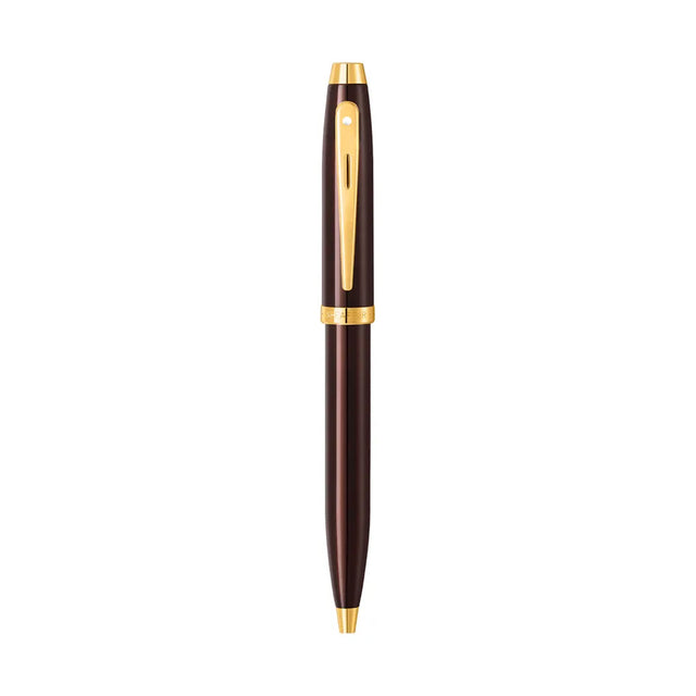 Sheaffer 100 Coffee Brown Ballpoint Pen with PVD Gold Tone Trim - Retail Maharaj