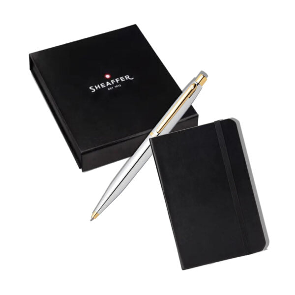 Sheaffer VFM 9422 Polished Chrome Gold-Plated Trim Ball Pen with A6 Notebook - Retail Maharaj