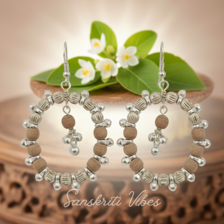 Premium Silver Tulsi Beads Kundal – 92.5% Silver with Tulsi Beads - Retail Maharaj