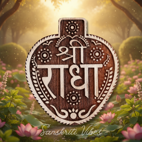 Leaf Shaped Shri Radha Naam Sewa Neem Wood Idol – Handcrafted Statue for Home Temple - Retail Maharaj