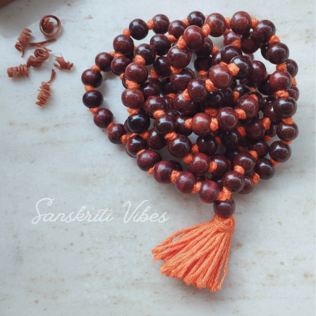 Rakt Chandan Red Sandalwood Japa Mala Premium Natural Chandan Mala for Meditation Chanting Spiritual Healing and Peace