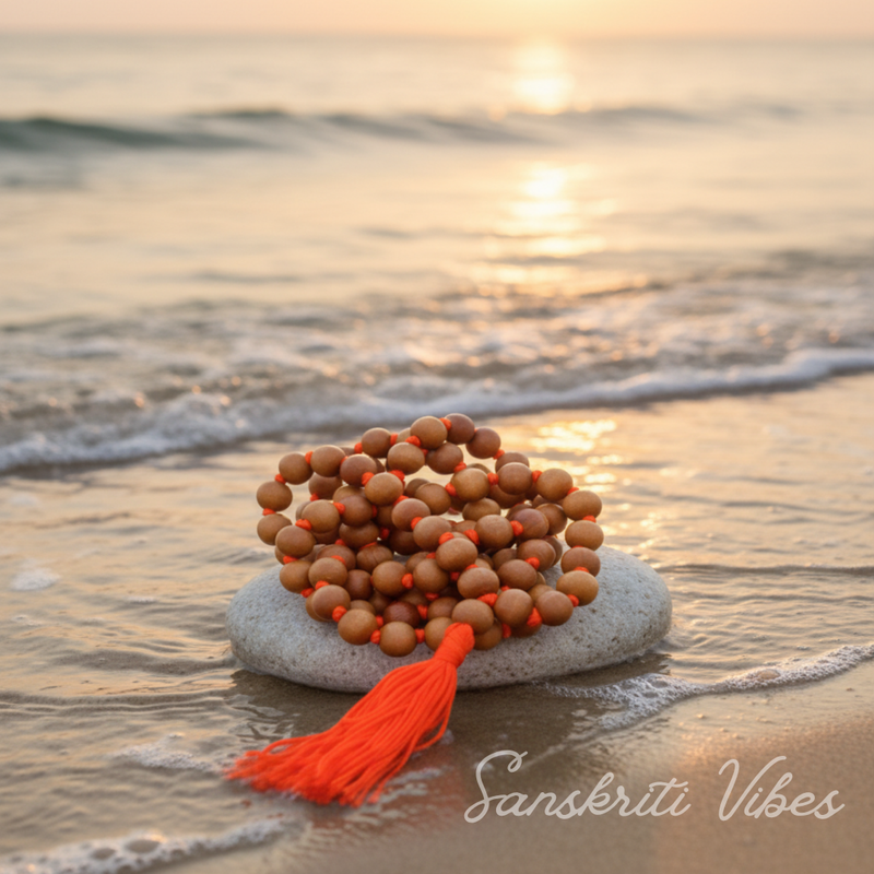 Pure Chandan Japa Mala 108 Plus 1 Guru Bead Original White Sandalwood Mala 12 mm for Meditation Mantra Chanting and Spiritual Peace