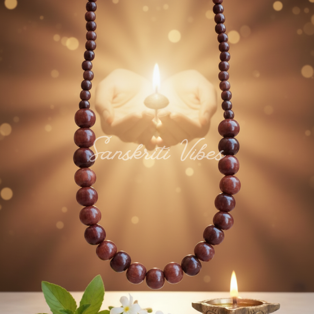 Rakt Chandan Red Sandalwood Neck Mala Original Sandalwood Mala for Daily Wear Spiritual Protection 20 Inch