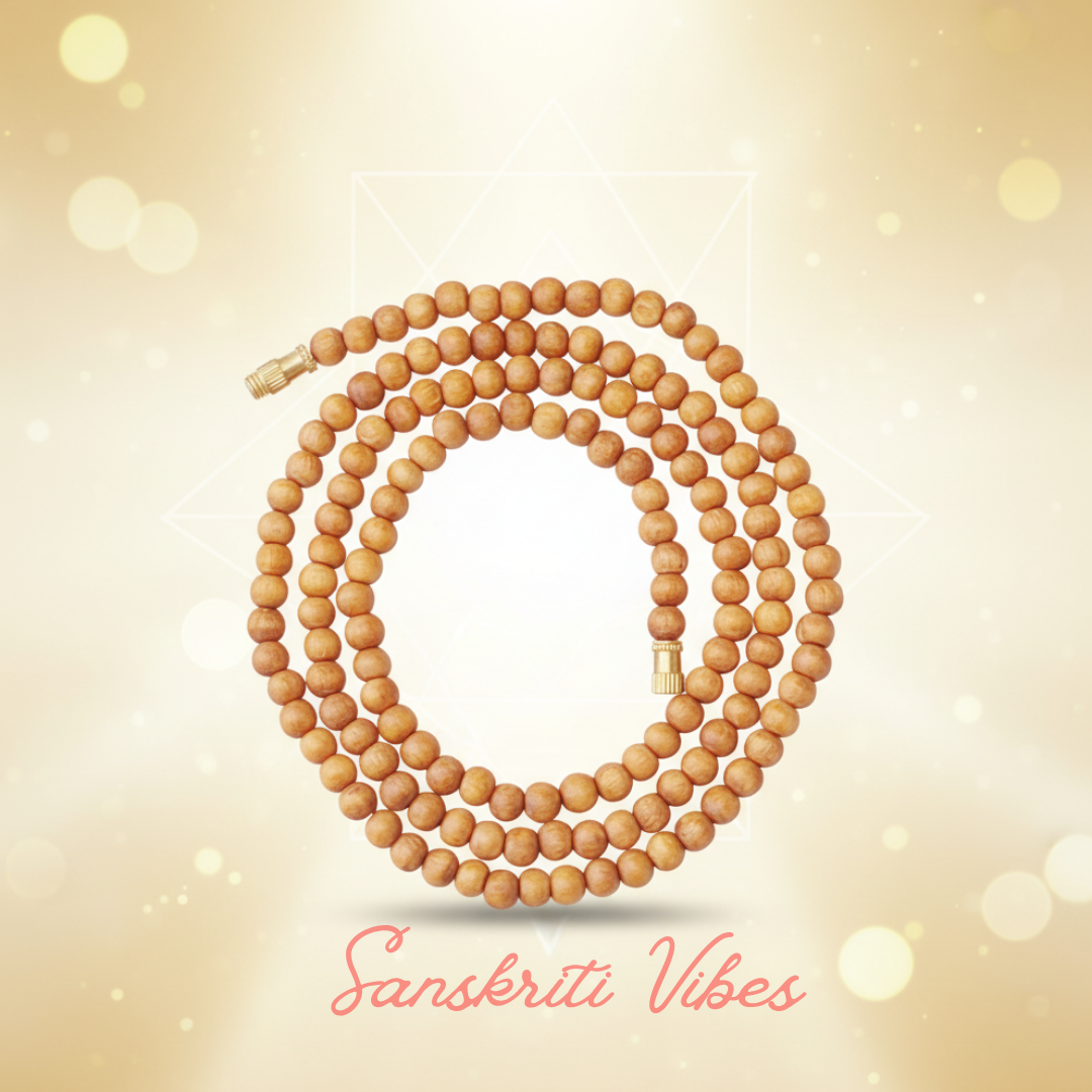 Pure Chandan Mala for Neck White Sandalwood Necklace 2 mm Beads Size 1 Round Natural Spiritual Healing Mala