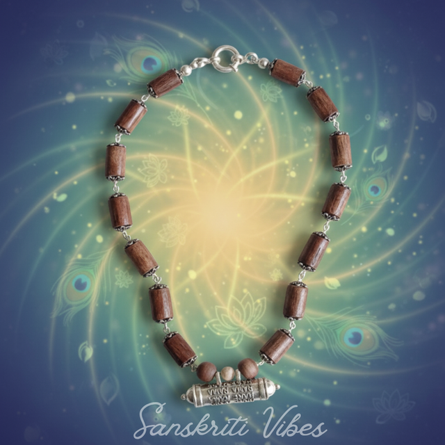 Silver Hare Krishna Maha Mantra Kavach Pendant Tulsi Mala – 20 Inch 92.5% Pure Silver Cylindrical Beads Spiritual Jewelry - Retail Maharaj