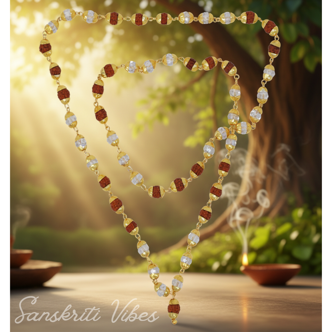 5 Face Crystal Rudraksha Cap Mala for Meditation and Spiritual Protection - Retail Maharaj