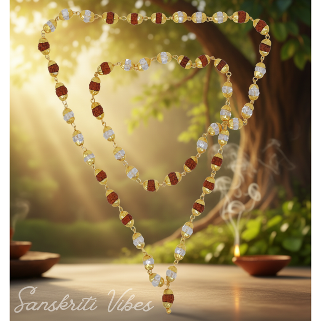 5 Face Crystal Rudraksha Cap Mala for Meditation and Spiritual Protection - Retail Maharaj