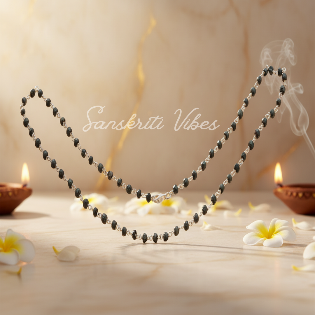 Tiny Beads Shyam Black Silver Kanthi Mala – 18-Inch Handcrafted Spiritual Necklace (1 mm Beads, 92.5% Silver) - Retail Maharaj