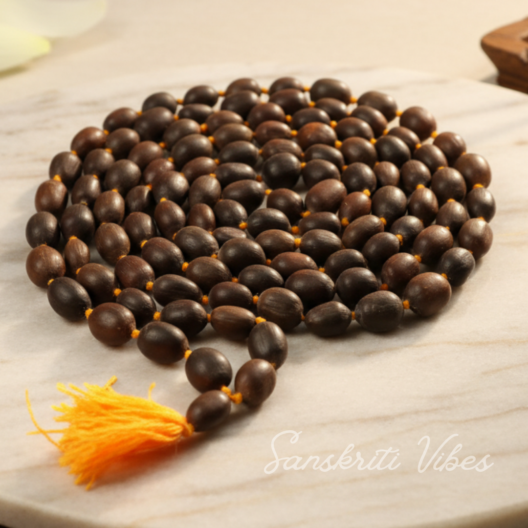 Strong Thread Knotted Original Lotus Seed / Kamal Gatte Ki Mala 108+1 Beads for Lakshmi Pooja - Retail Maharaj