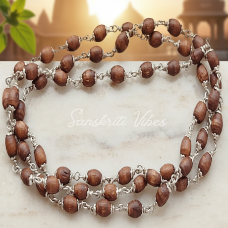 Tiny Mridang Tulsi Beads Silver Kanthi Mala – Traditional Indian Spiritual Necklace for Devotion and Meditation - Retail Maharaj