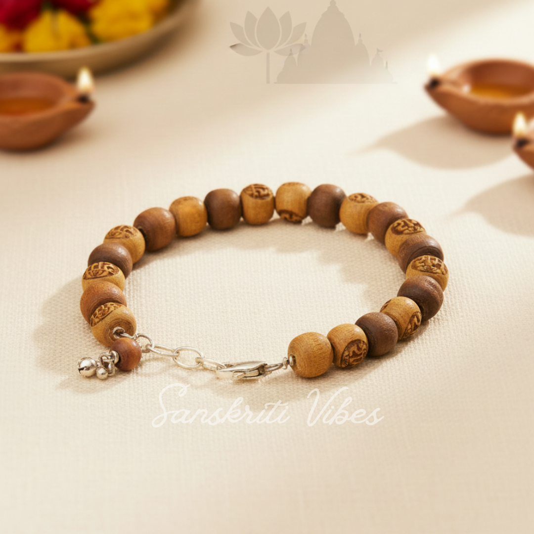 Silver Sterling Ram Ram Tulsi Beads Bracelet for Divine Protection and Blessings - Retail Maharaj