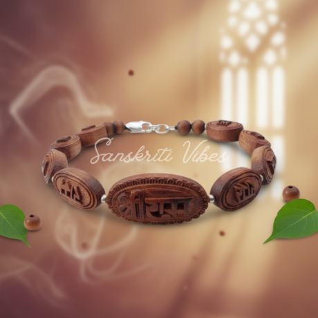 Handmade Shri Ram Carved Tulsi Bracelet – Traditional / Premium Spiritual Jewelry - Retail Maharaj