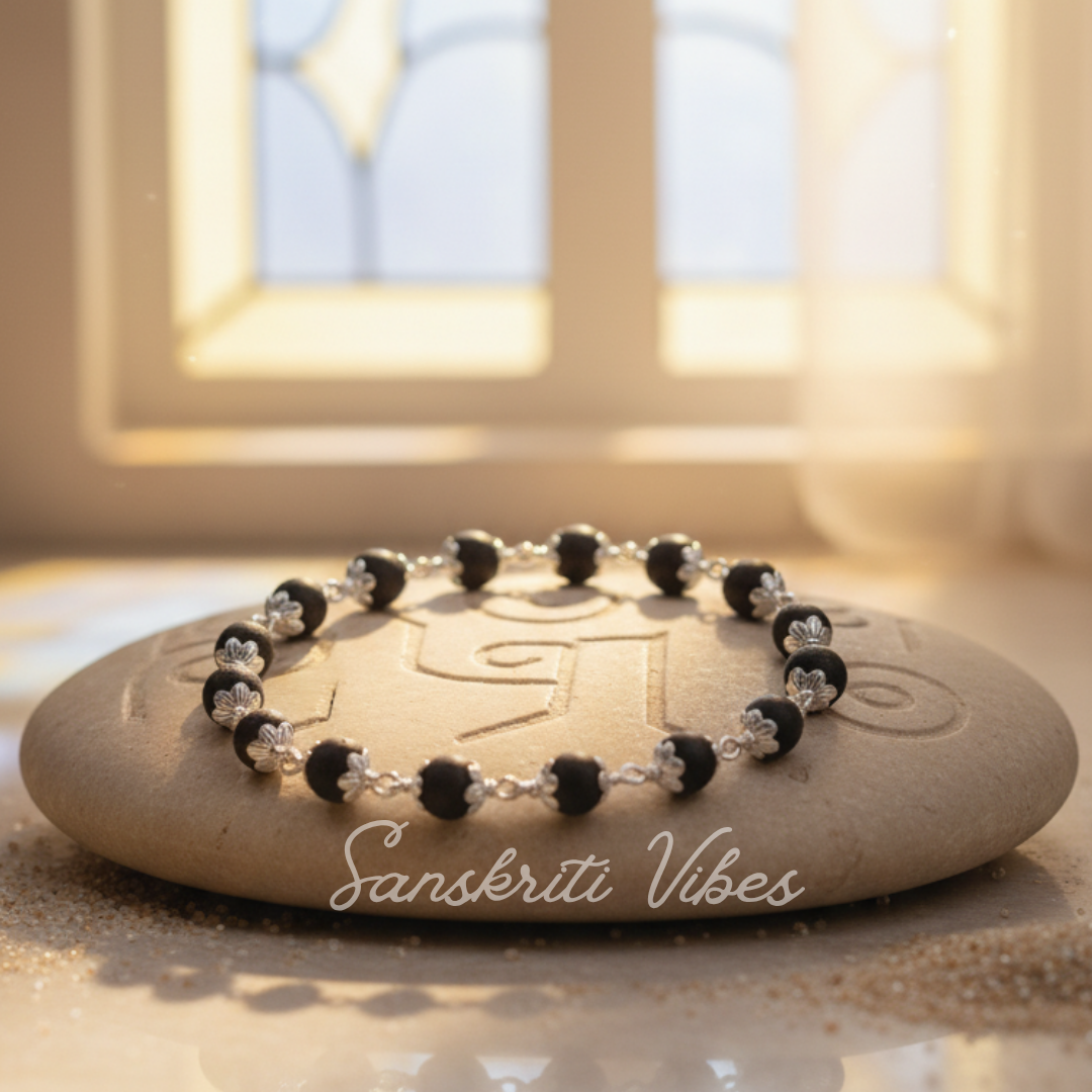Silver Capping Black Shyama Tulsi Bracelet – Spiritual Elegance - Retail Maharaj