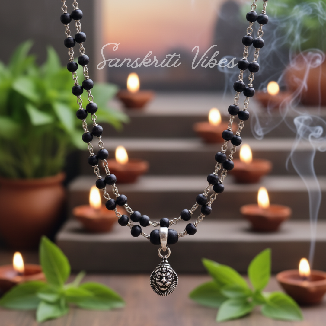 Narsingh Bhagwan Silver Locket Tulsi Beads Mala Spiritual Rosary for Devotion and Protection