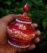 Premium Bridal Pearl-Embellished Wooden Sindoor Dani (4 Inch) – Hand-Painted Bengali Wedding Vermillion Box