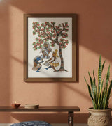 Authentic Gond Painting – Tribal Storytelling Scene Under a Tree Folk Art (11 × 15 Inch)
