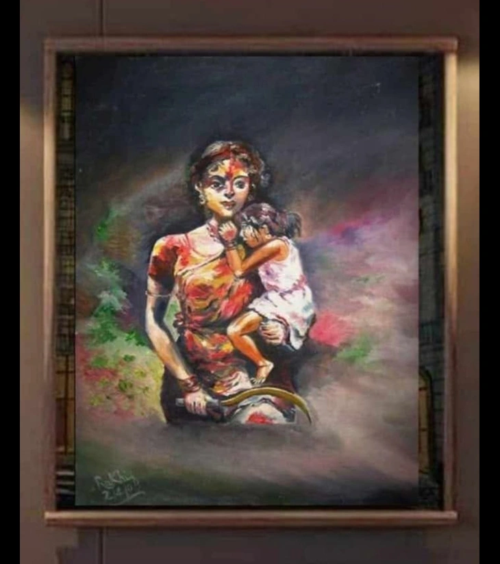 Strength In Tenderness – Original Oil Canvas Painting by Rakhi Mukherjee (14 × 18 Inch)