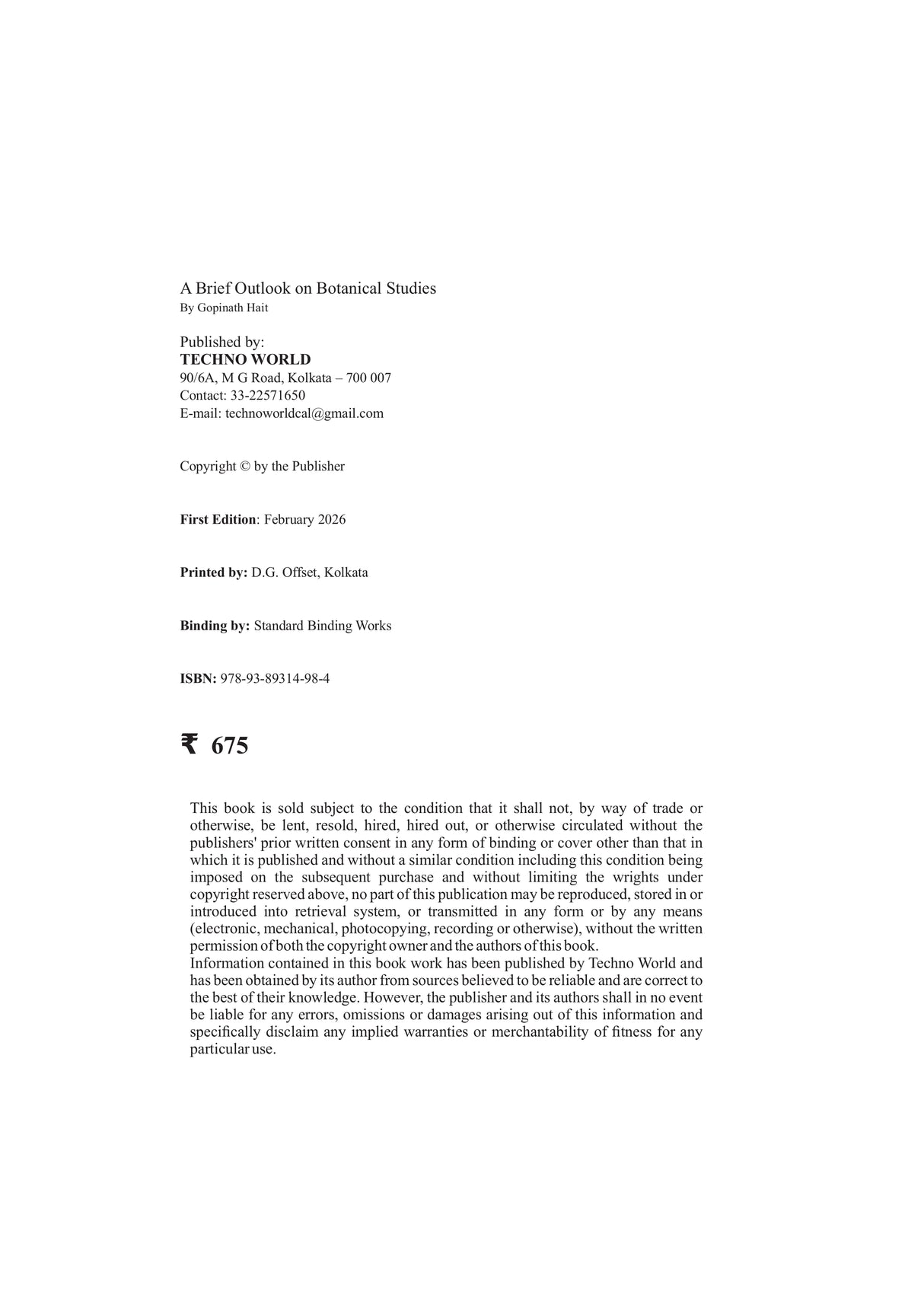 Brief Outlook On Botanical Studies (English Version) - Retail Maharaj