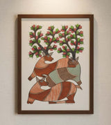 Authentic Gond Painting – Deer and Tree of Life Handmade Tribal Folk Art (11 × 15 Inch)