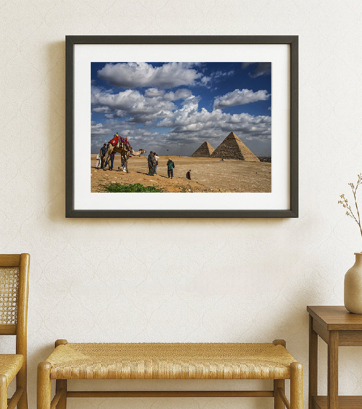 Premium Framed Wall Art – Timeless Sands: Pyramids of Giza by Sayantan Sengupta (30"x20")