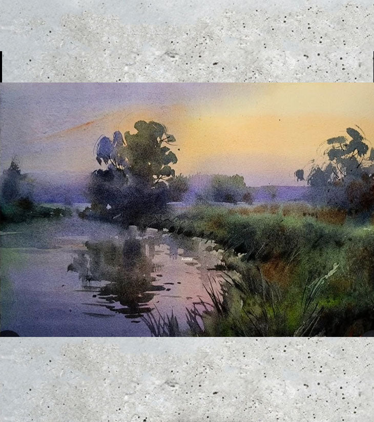 Premium Fine Art Landscape – "Twilight Reflections" A3 Watercolour