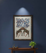 Authentic Gond Painting – Two Deer With Merged Antlers Trees Tribal Art (11 × 15 Inch)