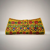 Handmade Madhubani Golden Flap Clutch – Silk Mithila Art Ethnic Handbag | Traditional Indian Accessory - Retail Maharaj