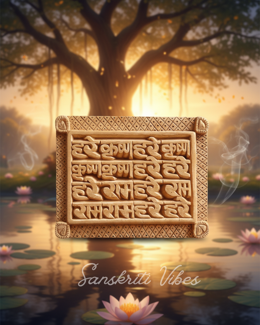 Hare Krishna Hare Ram Maha Mantra Naam Sewa – 3×4 Inch Tamaal Wood Spiritual Plaque - Retail Maharaj
