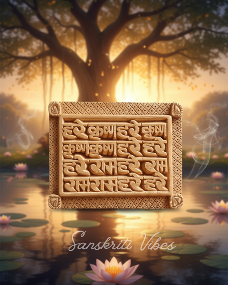 Hare Krishna Hare Ram Maha Mantra Naam Sewa – 3×4 Inch Tamaal Wood Spiritual Plaque - Retail Maharaj