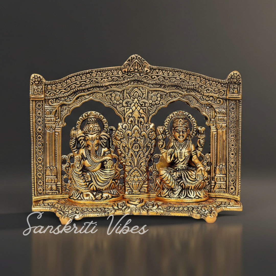 White Metal Gold Plated Royal Laxmi Ganesh Mehrav God Idol Decorative Showpiece - 15 Cm (Aluminium) - Retail Maharaj