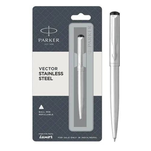 PARKER VECTOR STAINLESS STEEL| BLUE INK