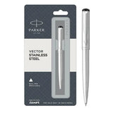 PARKER VECTOR STAINLESS STEEL| BLUE INK
