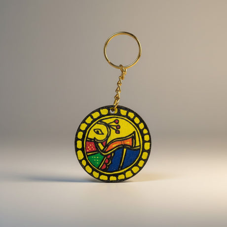 Handmade Madhubani Key Ring – MDF Mithila Art Keychain | Indian Folk Art Accessory - Retail Maharaj
