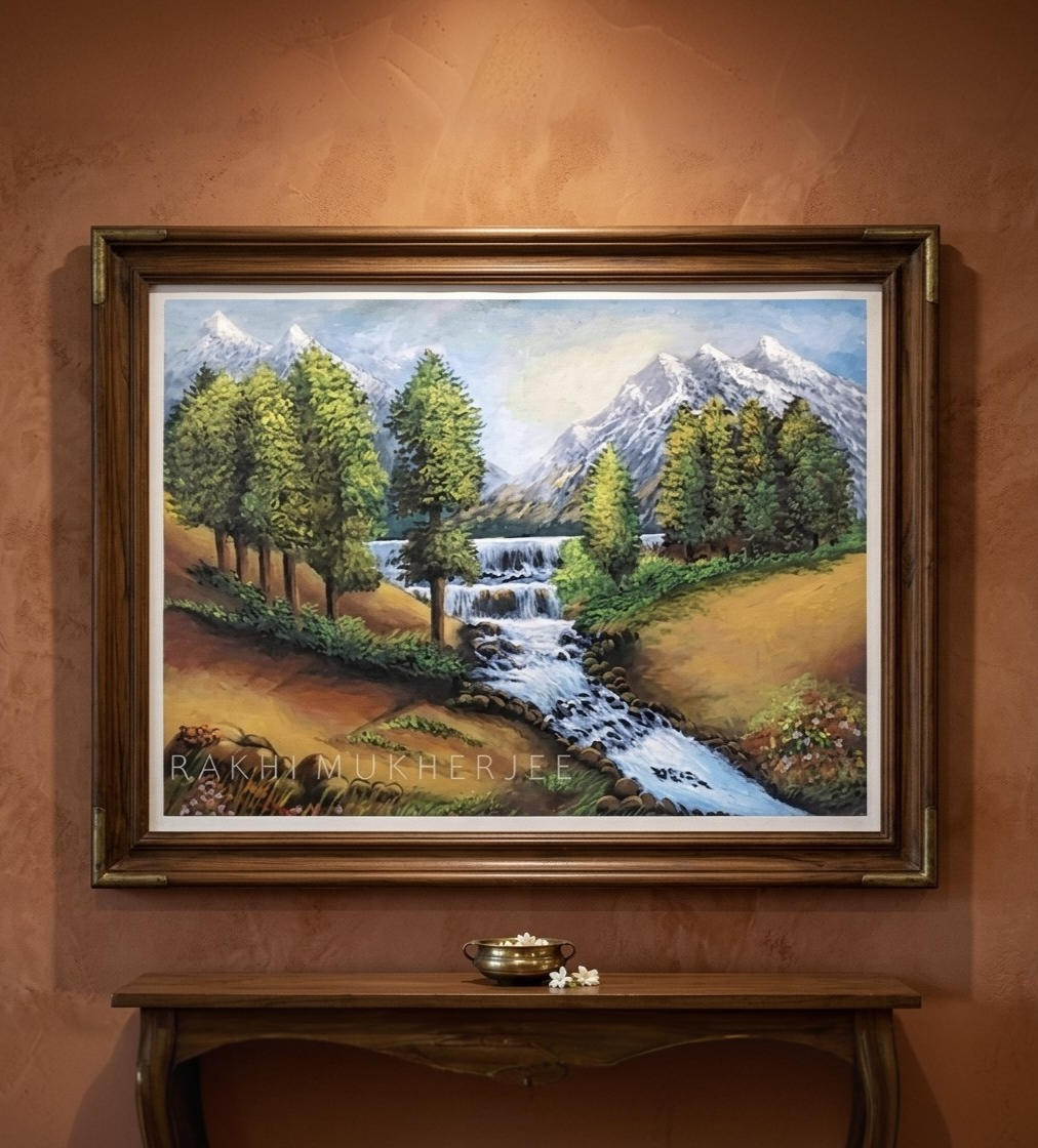 Landscape: Beauty of a Valley Original Acrylic Canvas Painting by Rakhi Mukherjee