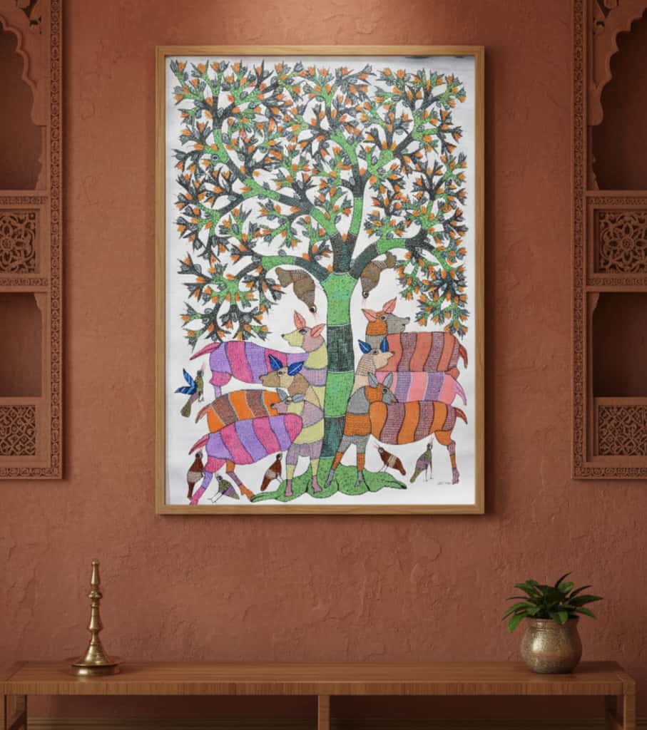 Authentic Gond Painting – Vibrant Herd Tribal Art (36 × 24 Inch)